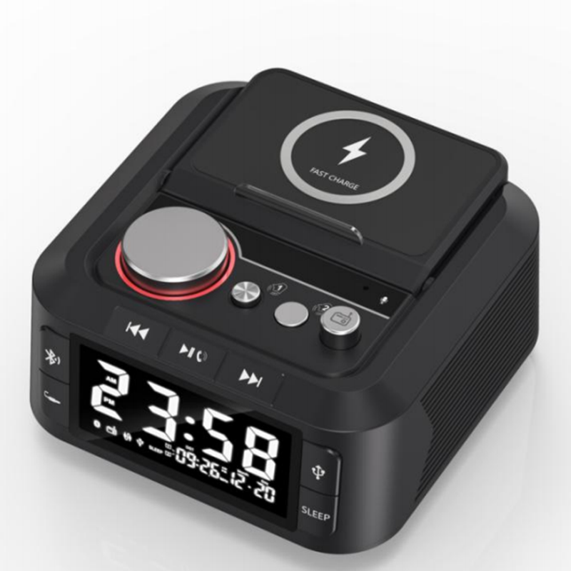 Q7 alarm clock speaker wireless charging station