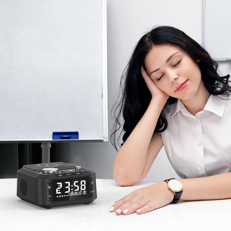 Q7 alarm clock speaker wireless charging station detailed specification image